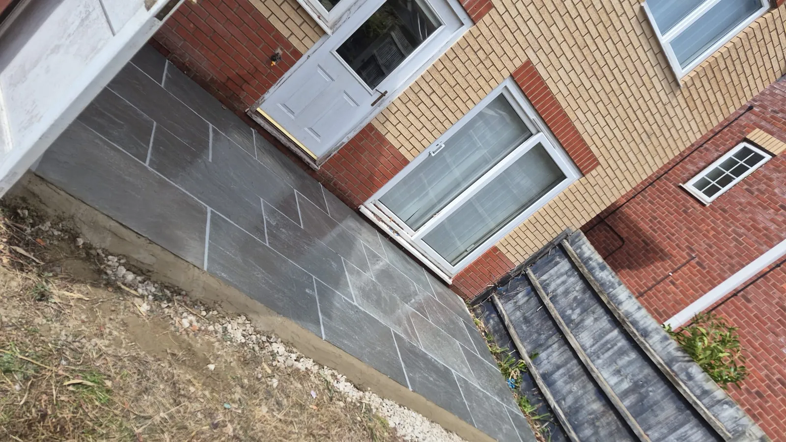 Slate patio installation